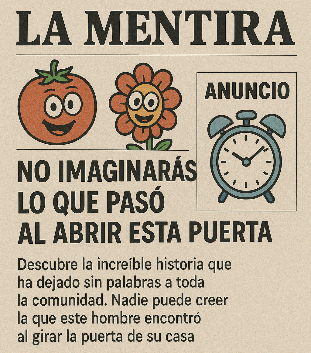 Recreación caricaturesca generada por IA de una publicación con clickbait / #Tintamanchega