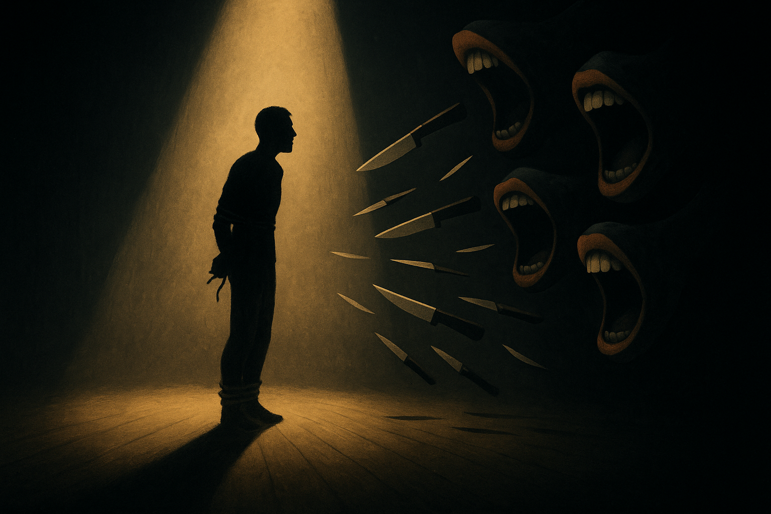 La humillación convertida en espectáculo: Bajo el foco, la víctima expuesta al filo de las palabras / #Tintamanchega