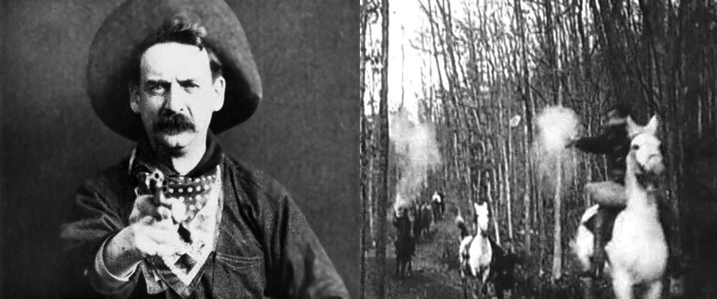 El famoso fotograma de Great Train Robbery donde el espectador se ve disparado por el actor y otro momento de la película