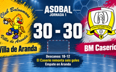 Balonmano | El Caserío vuelve a ASOBAL con carácter: Remonta tras el descanso y puntúa en ArandaEl equipo de Santi Urdiales pasó del 18-12 al descanso al 30-30 final ante el Villa de Aranda y tuvo incluso la última posesión para completar la remontada